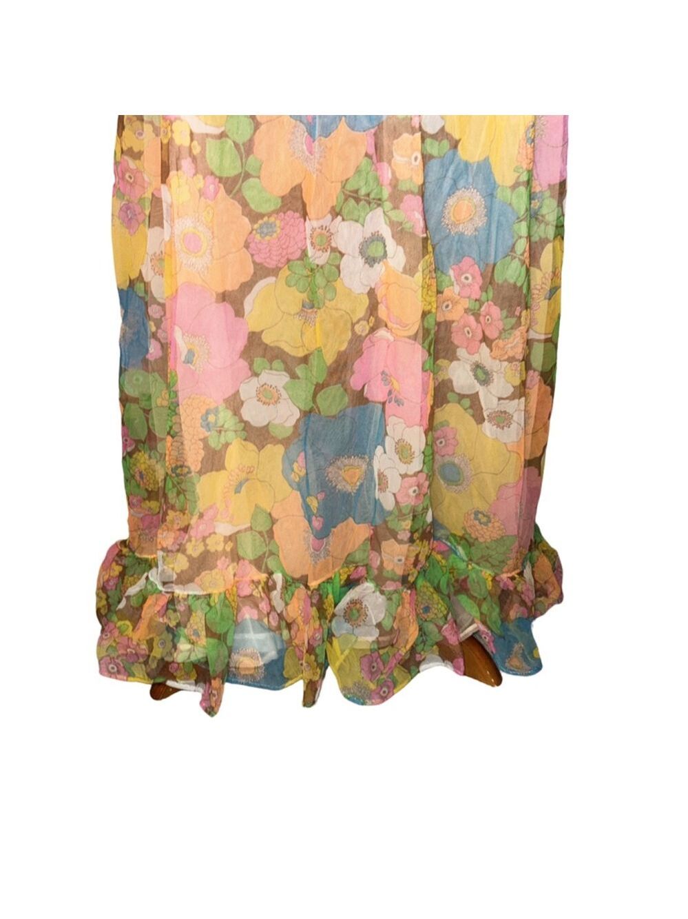 Vintage 1960s to 1970s floral chiffon maxi dress deep v- front. 100% nylon USA  - Picture 7 of 13